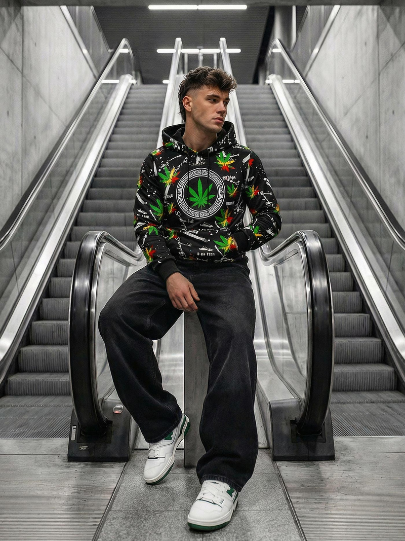 Herren Kapuzenpullover Schwarz OZONEE O/B269Z