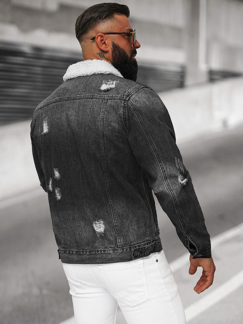 Herren Jeansjacke Sherpa Schwarz OZONEE NB/MJ502NZ