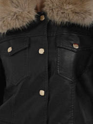 Damen Lederjacke Schwarz-Beige OZONEE JS/61M8513/392B