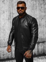 Herren Lederjacke Schwarz OZONEE JS/11Z8105