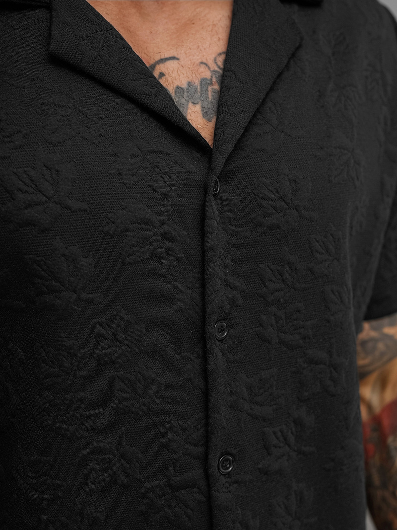 Herren Kurzarmhemd Schwarz OZONEE O/B2258