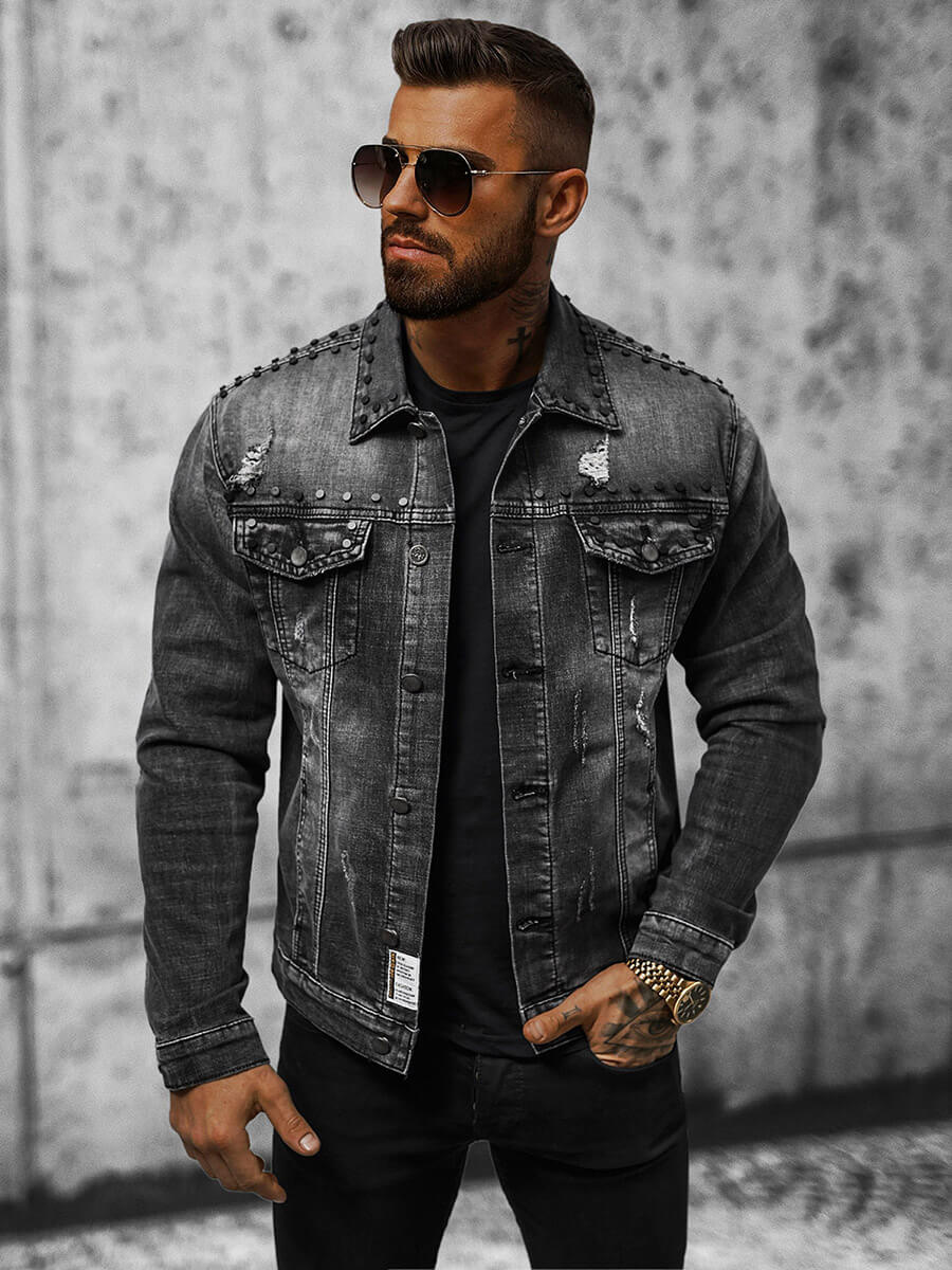 Herren Jeansjacke Schwarz OZONEE NB/MJ504NZ OZONEE