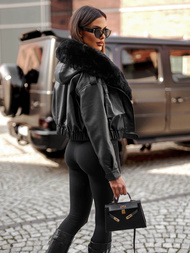 Damen Lederjacke Schwarz OZONEE JS/11Z8172