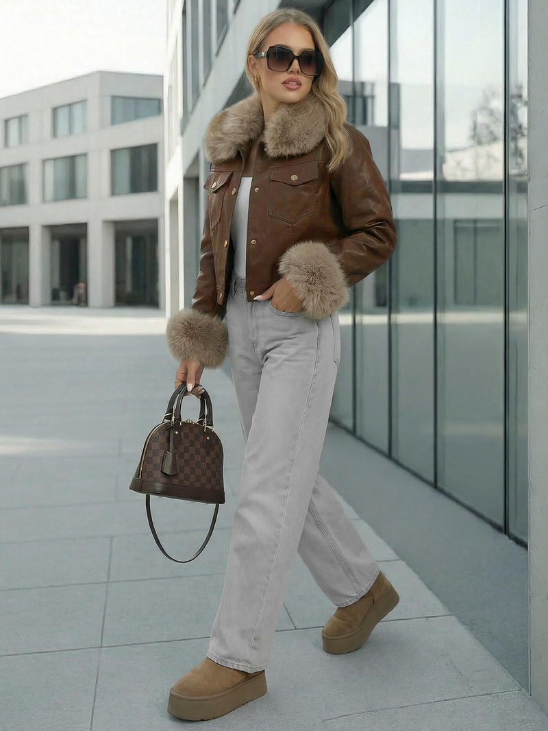 Damen Lederjacke Schokolade OZONEE JS/61M8513/158