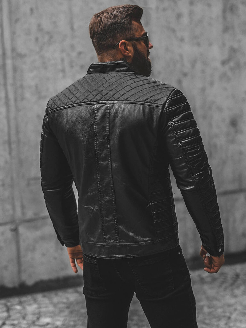 Herren Lederjacke Schwarz OZONEE JS/11Z8002Z