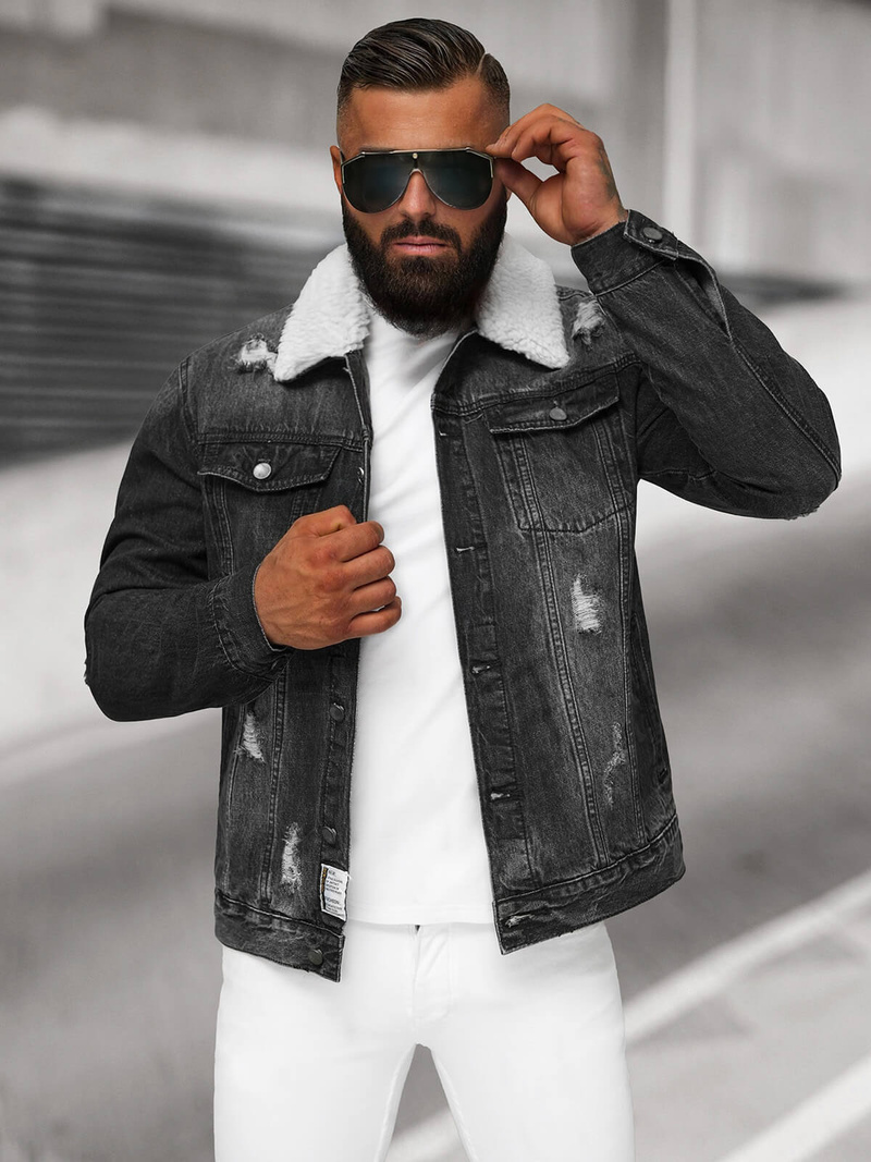 Herren Jeansjacke Sherpa Schwarz OZONEE NB/MJ502NZ