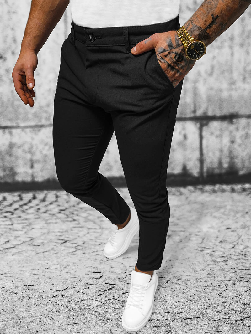 Herren Chino Hose Schwarz OZONEE O/4000