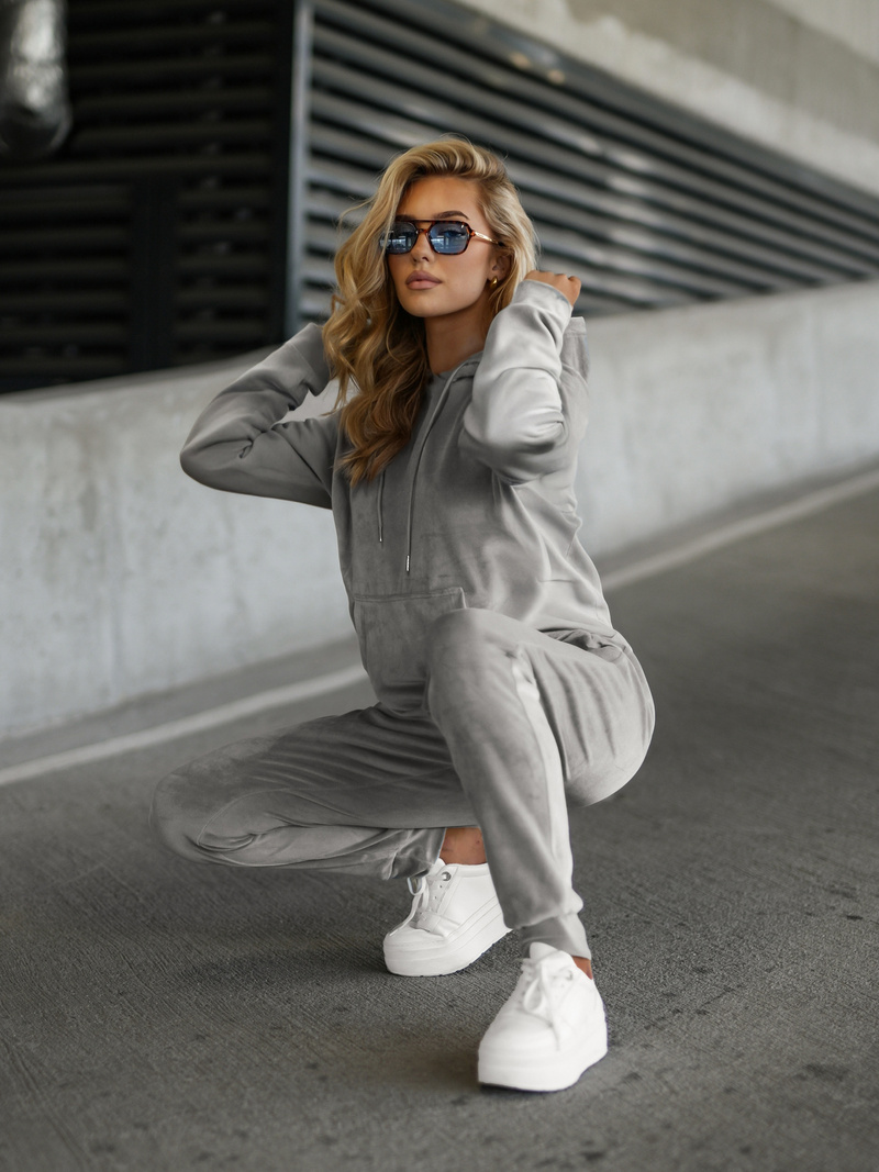 Damen Velours Sportanzug Grau OZONEE JS/8C1301/2