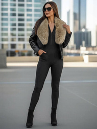 Damen Lederjacke Schwarz-Beige OZONEE JS/61M8508/392BZ