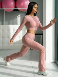 Damen Leggings mit Breiten Beinen Puderrosa JS/17K588/7Z