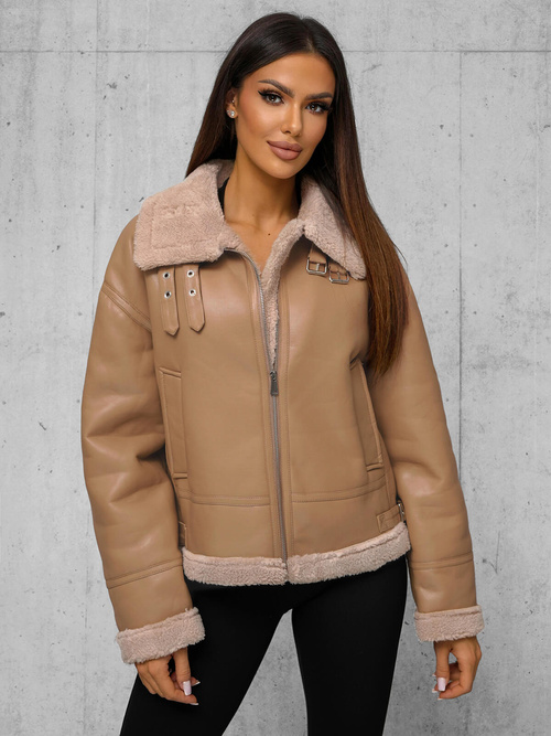 Damen Lederjacke Beige OZONEE JS/11Z8176Z