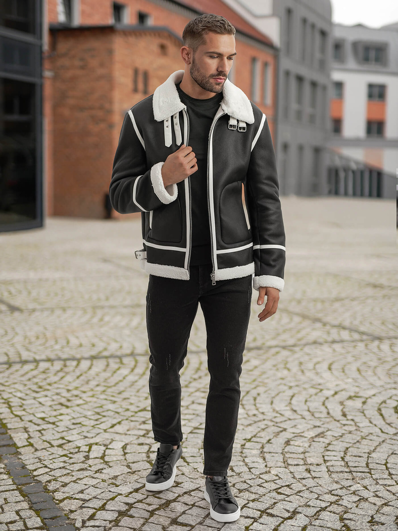 Herren Lederjacke Schwarz OZONEE JS/11Z8270