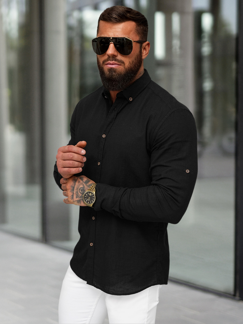 Herren Hemd Schwarz OZONEE O/V144