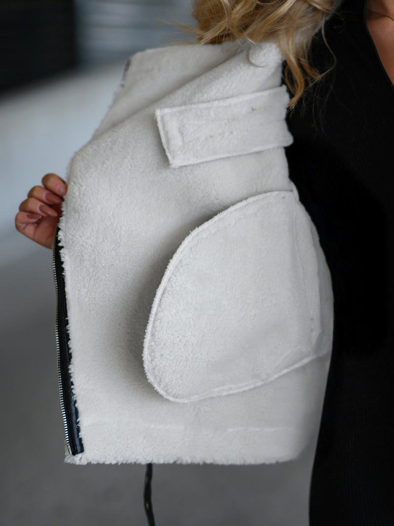 Damen Lederjacke Schwarz-Weiß OZONEE JS/11Z8177Z