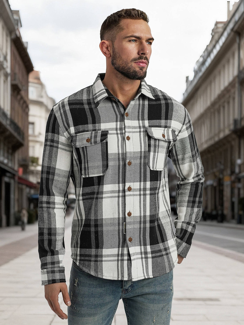 Herren Hemd Schwarz-Weiß OZONEE NB/MC728N/3