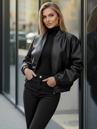 Damen Lederjacke Schwarz OZONEE JS/11Z8281