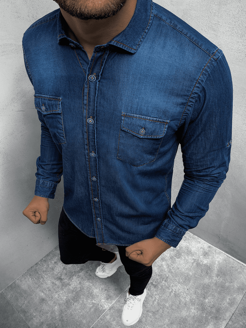 Herren Jeanshemd Dunkelblau OZONEE O/C99