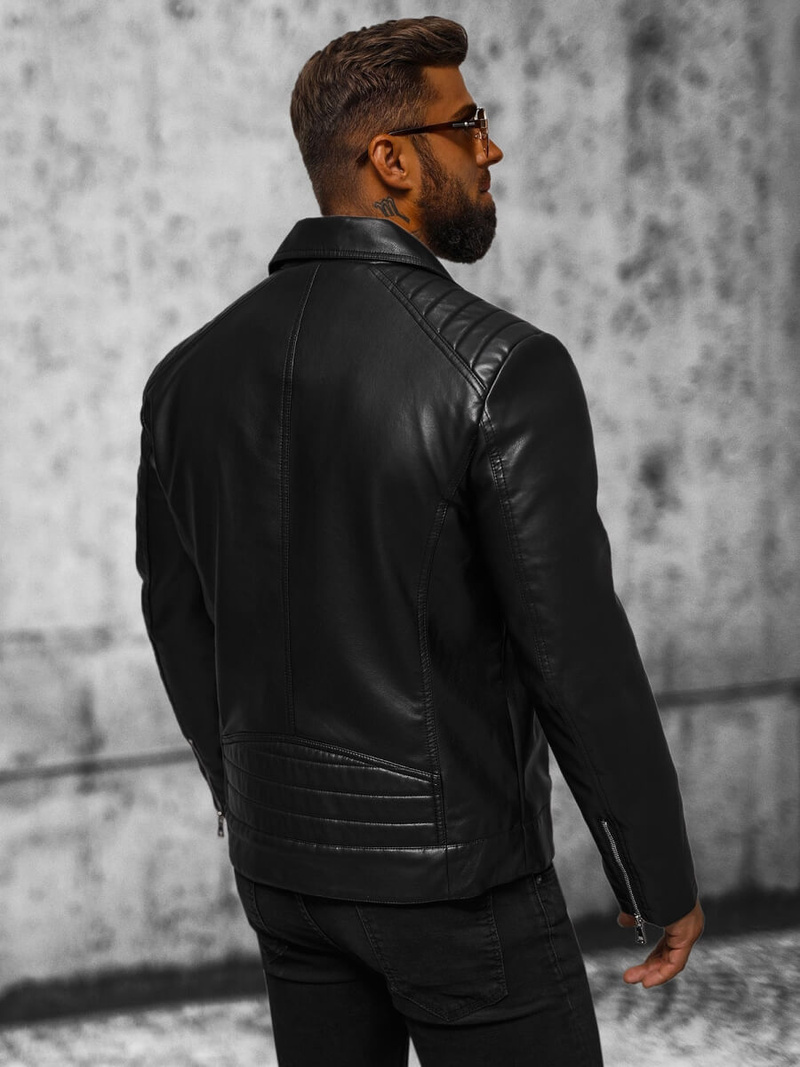 Herren Lederjacke Schwarz OZONEE JS/11Z8056