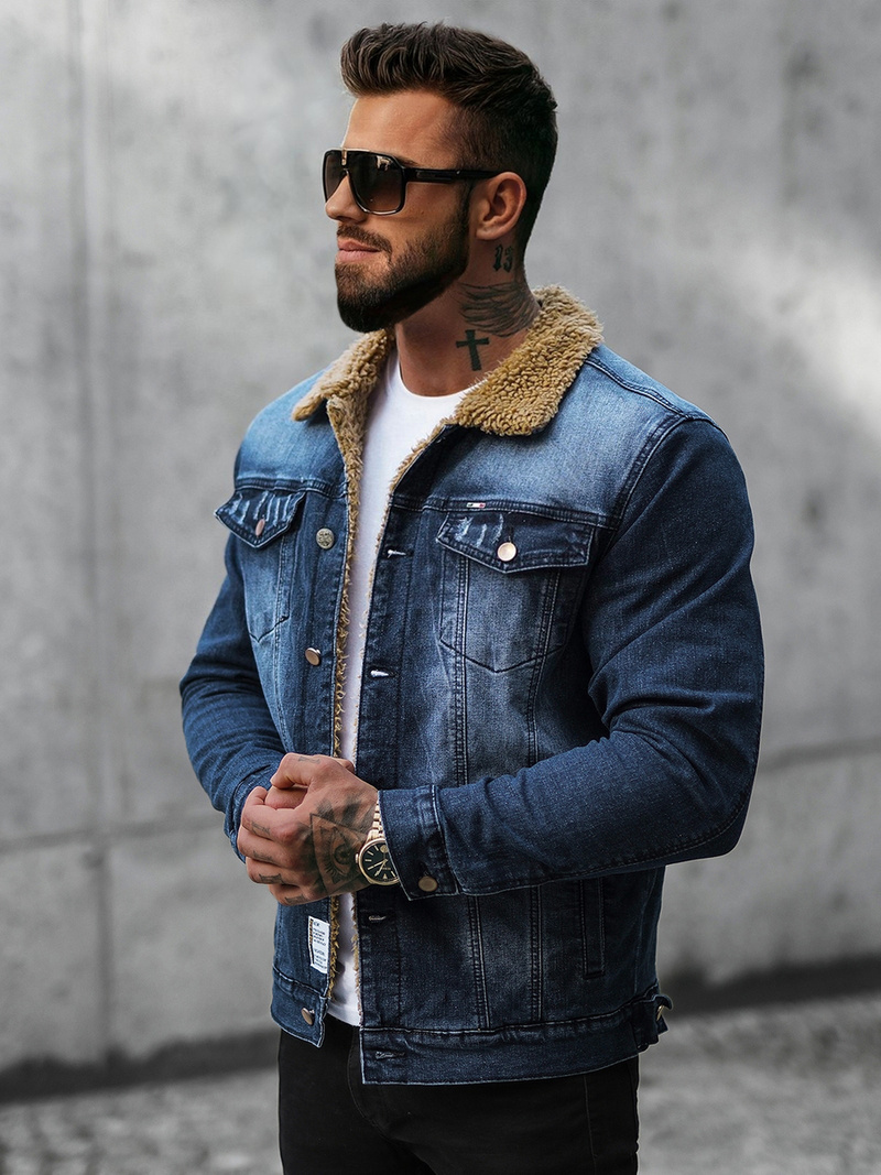 Herren Jeansjacke Sherpa Dunkelblau OZONEE NB/MJ520BSZ