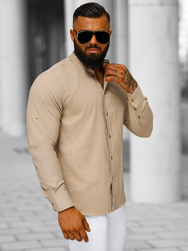 Herren Hemd Beige OZONEE O/V123
