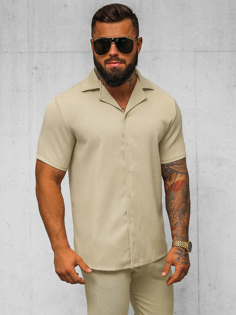 Herren Kurzarmhemd Beige OZONEE O/Y971T