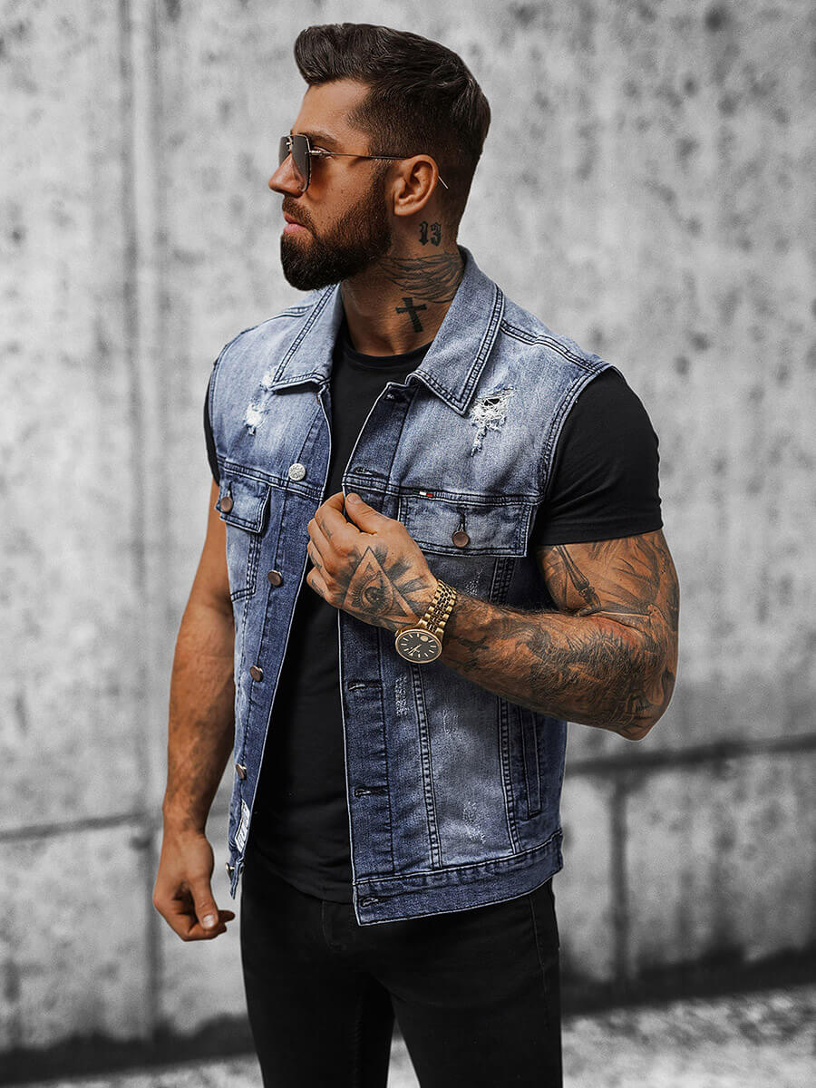 Herren Jeansweste Blau OZONEE NB/MJ539B OZONEE