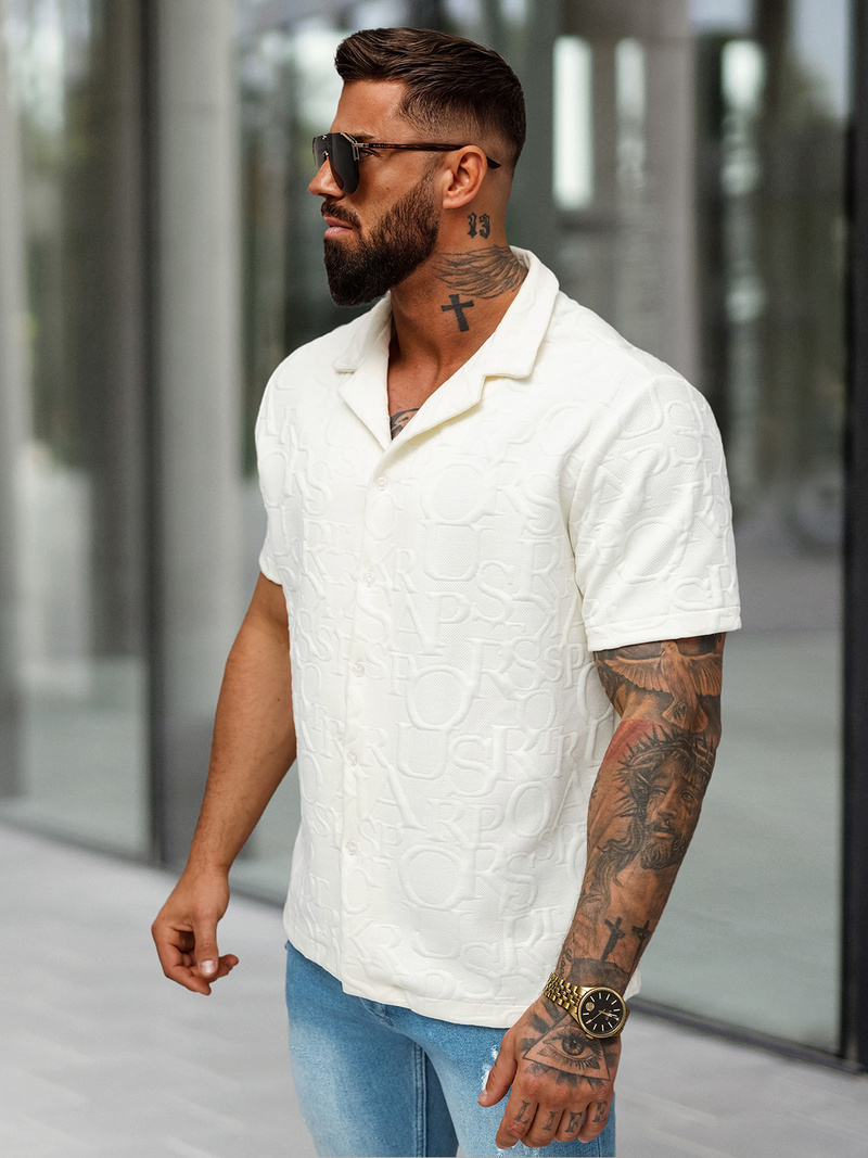 Herren Kurzarmhemd Ecru OZONEE O/B2256