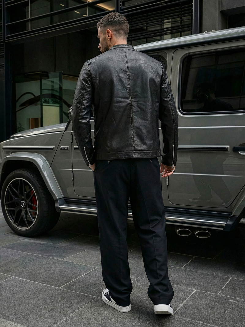 Herren Lederjacke Schwarz OZONEE JS/11Z8021