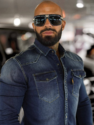 Herren Jeanshemd Dunkelblau OZONEE O/51410