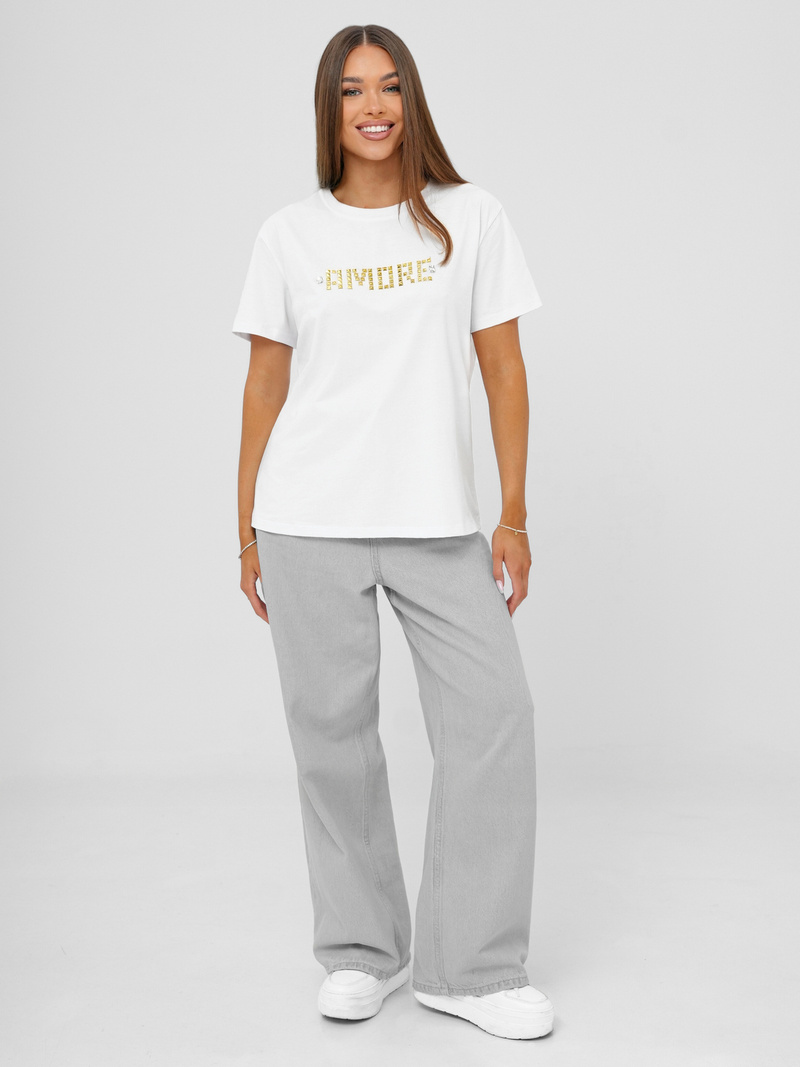 Damen T-shirt Weiß-Gold OZONEE JS/YJ77716