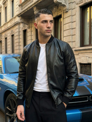 Herren Lederjacke Schwarz OZONEE JS/11Z8105Z