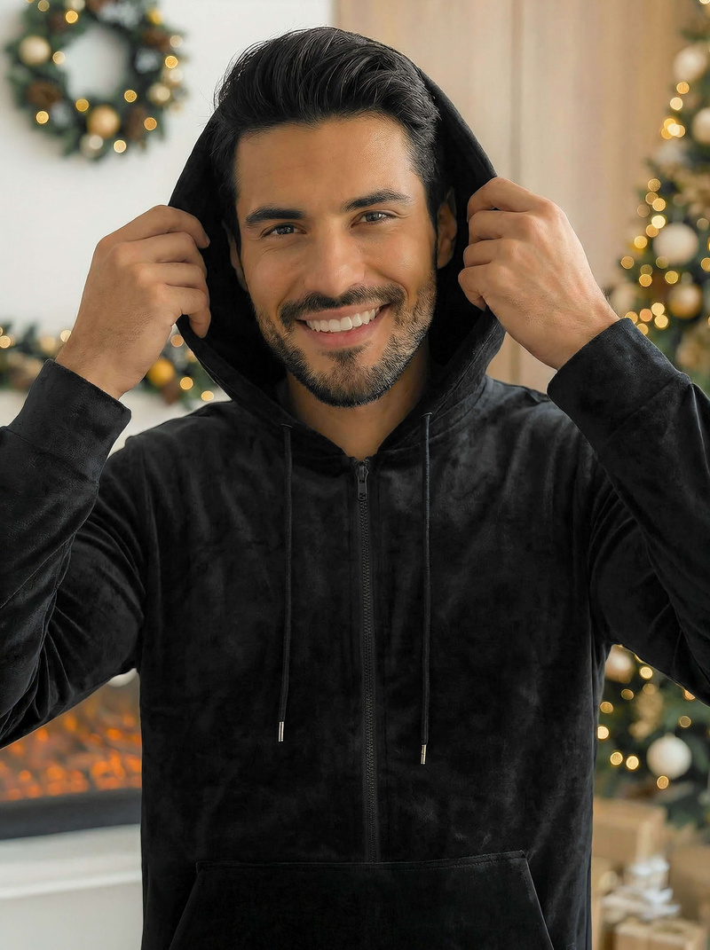 Herren Velours Sportanzug Schwarz OZONEE JS/8C1169/3Z