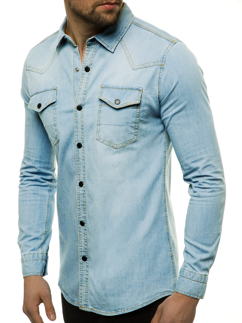 Herren Jeanshemd Hellblau OZONEE R/3053