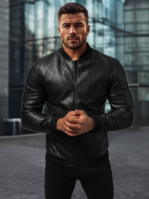 Herren Lederjacke Schwarz OZONEE JS/11Z8015Z