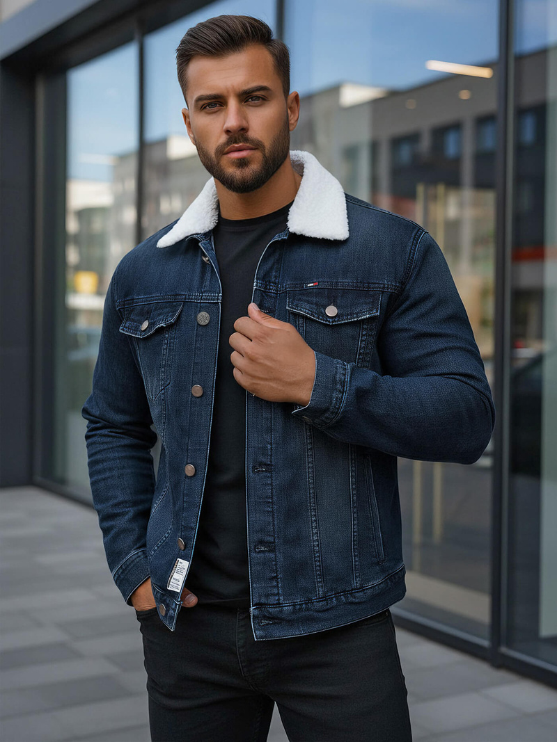 Herren Jeansjacke Sherpa Marineblau OZONEE NB/MJ517BSZ