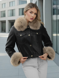 Damen Lederjacke Schwarz-Beige OZONEE JS/61M8513/392B