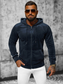 Herren Velours Kapuzenpullover Dunkelblau OZONEE JS/8B1168/25