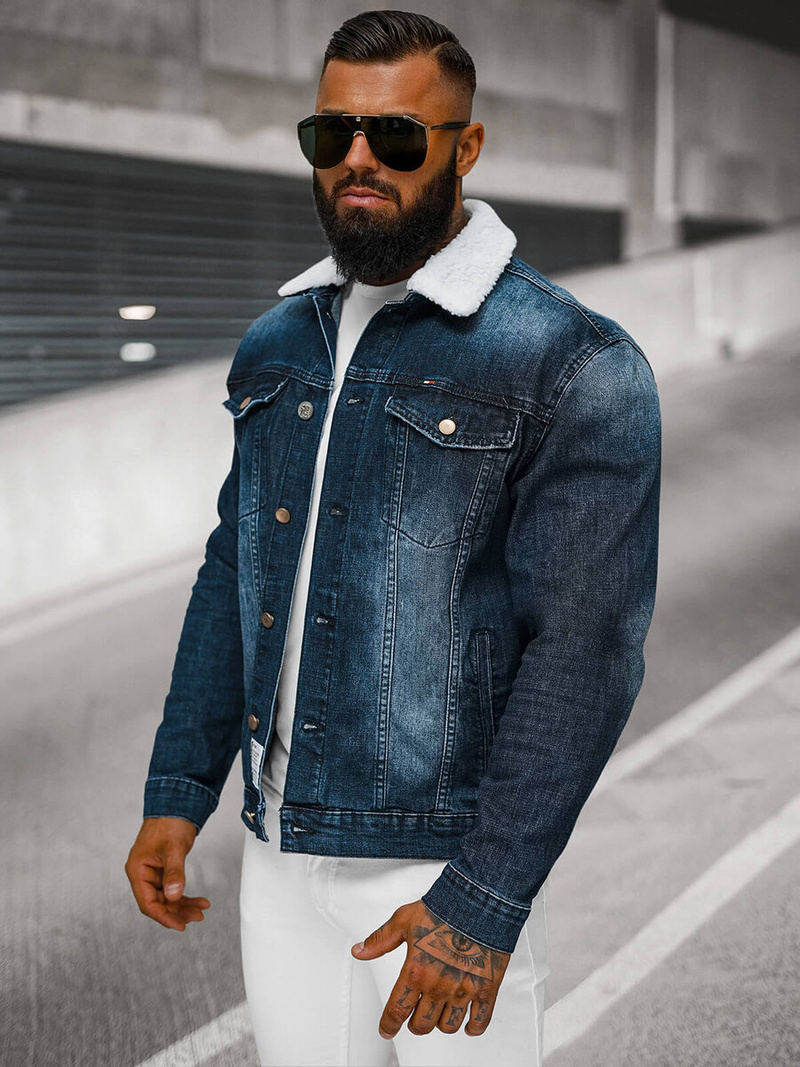 Herren Jeansjacke Sherpa Dunkelblau OZONEE NB/MJ516BSZ