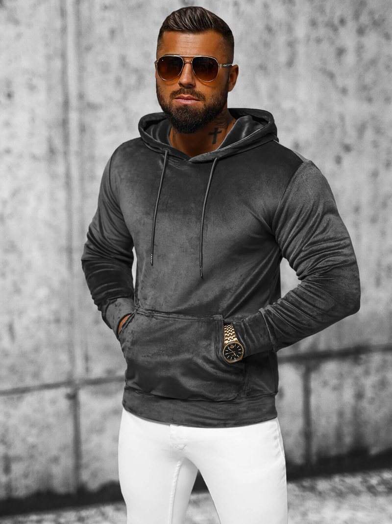 Herren Velours Kapuzenpullover Anthrazit OZONEE JS/8B1170/6