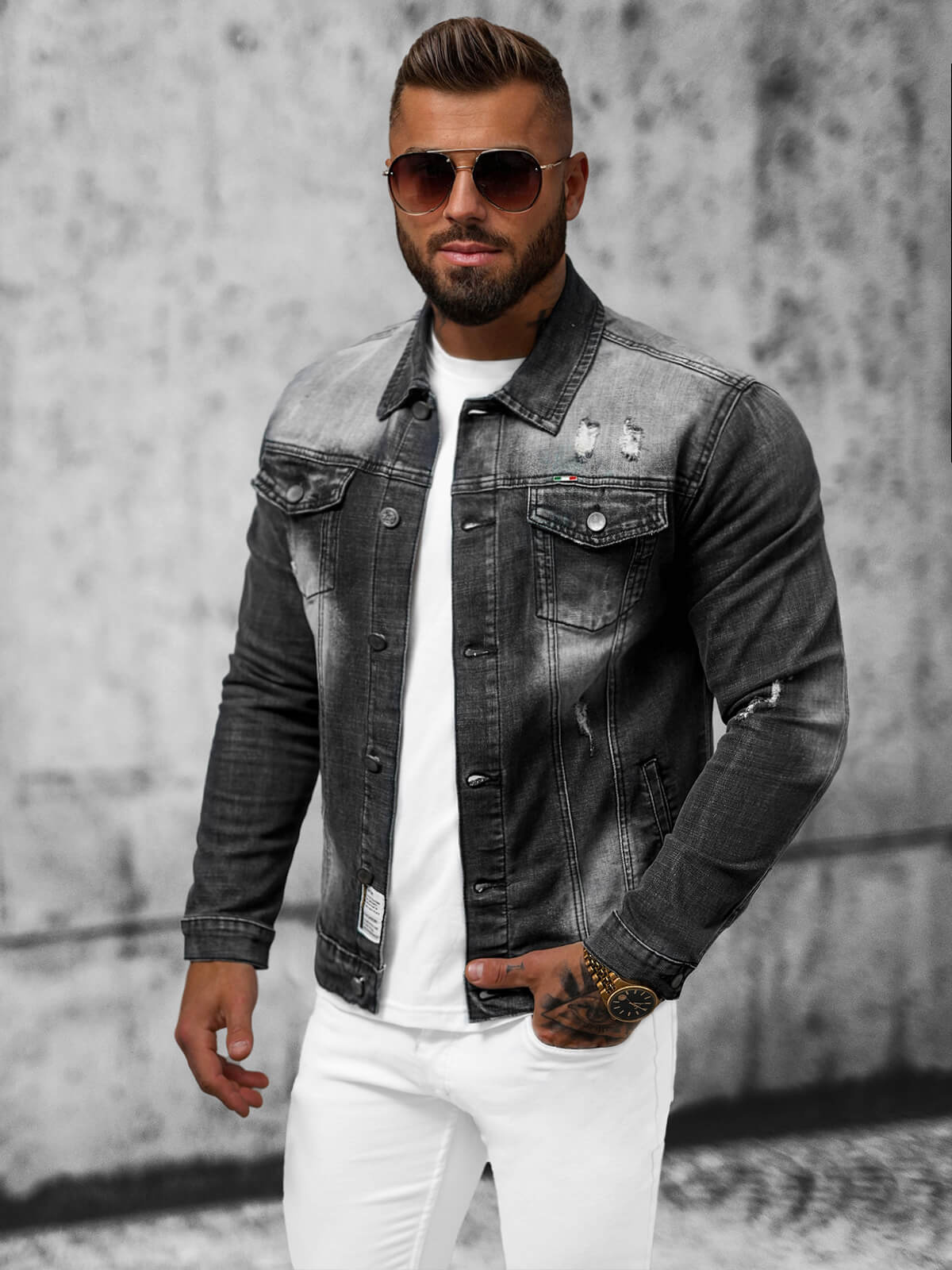 Denim Graue Jeansjacke Herren Jeansjacke Mit Kapuze H&m Bolf