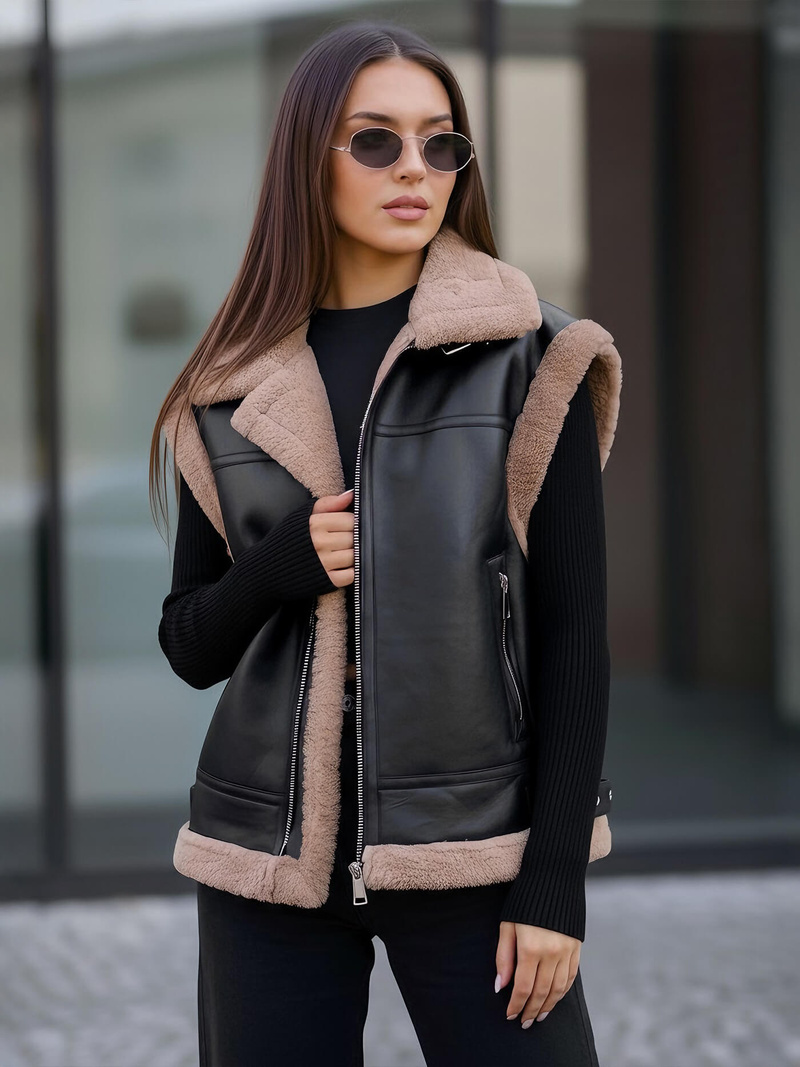 Damen Lederweste Schwarz OZONEE JS/61M8503/392Z