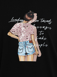 Damen T-shirt Schwarz OZONEE JS/95T2573/3