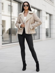 Damen Lederjacke Beige OZONEE JS/11Z8177Z