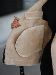 Damen Lederjacke Schwarz-Beige OZONEE JS/11Z8177Z