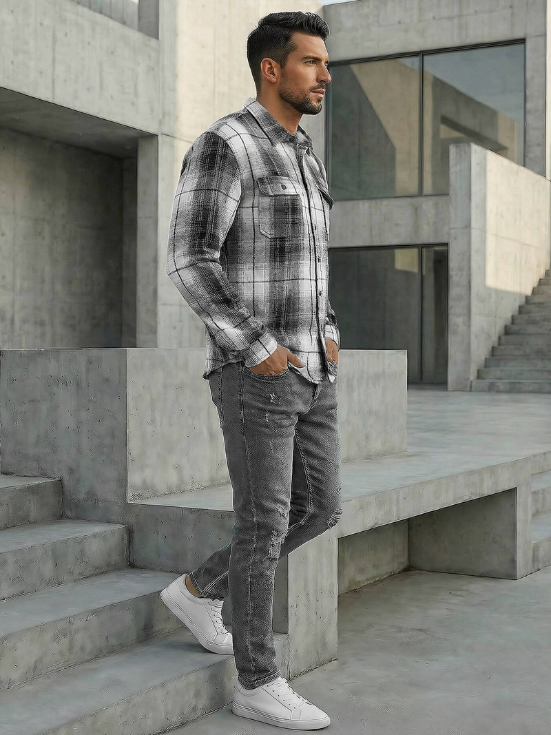 Herren Hemd Schwarz-Weiß OZONEE NB/MC728N/4Z