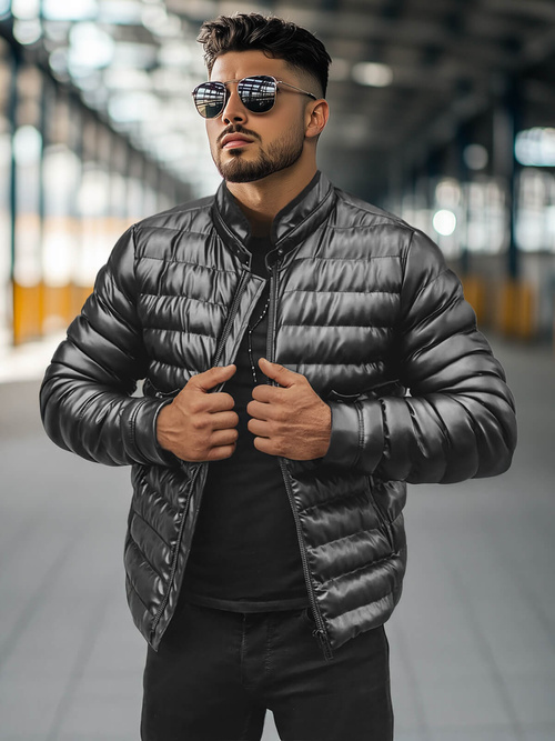 Herren Lederjacke Schwarz OZONEE O/M796Z