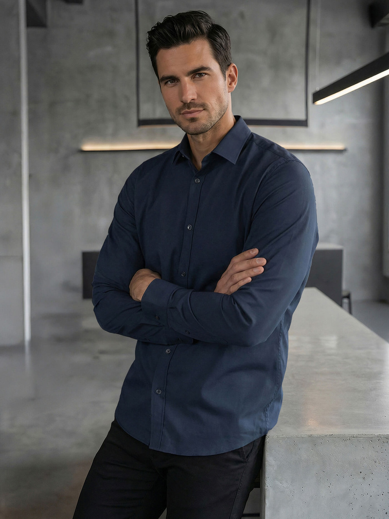 Herren Hemd Dunkelblau OZONEE V/V188Z