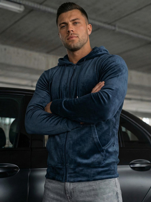 Herren Velours Kapuzenpullover Dunkelblau OZONEE JS/8B1168/25Z