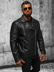 Herren Lederjacke Schwarz OZONEE JS/11Z8067