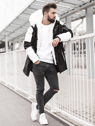 Herren Winterjacke Schwarz-Weiß OZONEE O/5832Z